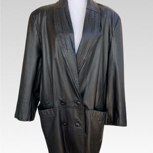 PELLE Black Double-Breasted Leather Jacket size XL